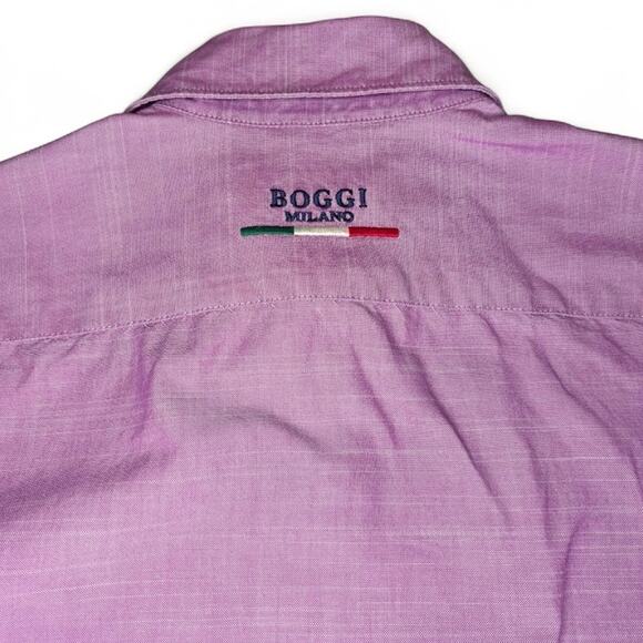 AS IS Boggi Milano Mens Lilac Shirt Small Snap Long Sleeve Cotton - Picture 6 of 9